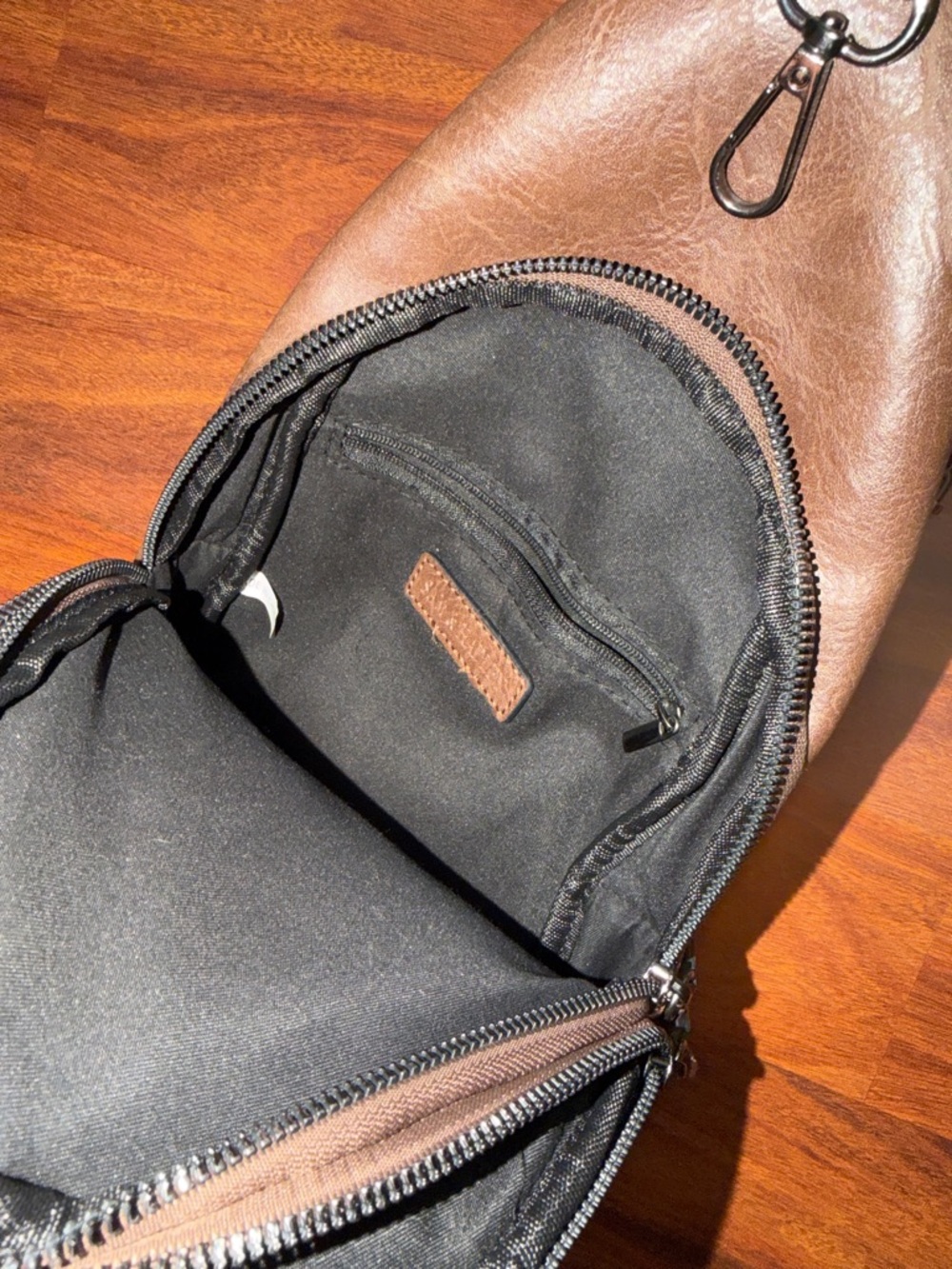Brown Leather Crossbody Sling Bag with Patterned Strap - Picture 6 of 8